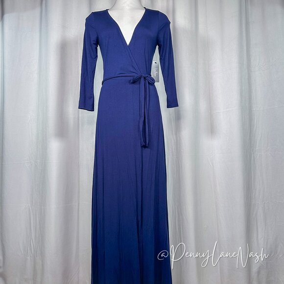 NWT Lulu's Garden District Navy Blue Wrap Maxi Dress Size Small - Picture 3 of 13